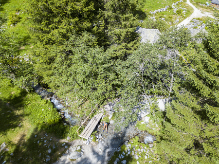 Mello Valley aerial view, Val di Mello, a valley surrounded by granite mountains and forest trees, renamed the little Italian Yosemite Valley. Italyの写真素材