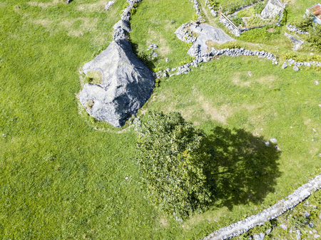 Mello Valley aerial view, Val di Mello, a valley surrounded by granite mountains and forest trees, renamed the little Italian Yosemite Valley. Italyの写真素材