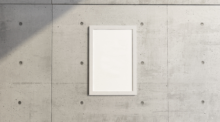 Picture hanging from a concrete wall, museum, exhibition. Decorated a wall. Furnishing of a room. 3d renderingの写真素材