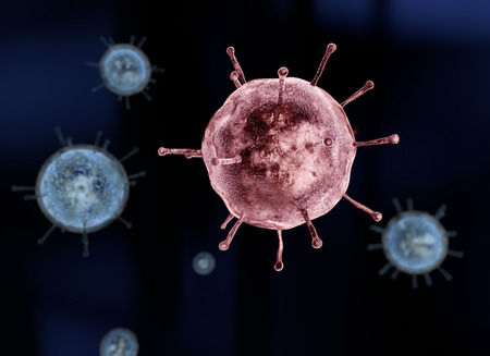 Virus, flu, view of a virus under a microscope, infectious diseaseの写真素材