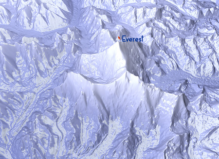 Mount Everest, relief height, mountains. Himalaya mapの写真素材