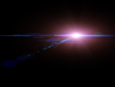Light, bright sunbeam in space. Star glow. White light in a dark backgroundの写真素材
