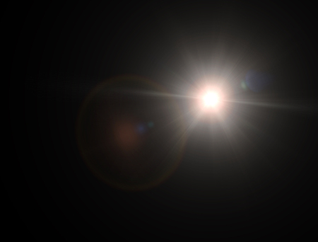 Light, bright sunbeam in space. Star glow. White light in a dark backgroundの写真素材