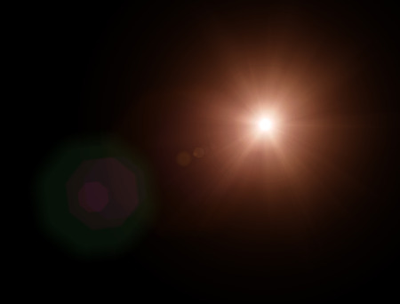Light, bright sunbeam in space. Star glow. Red light in a dark backgroundの写真素材