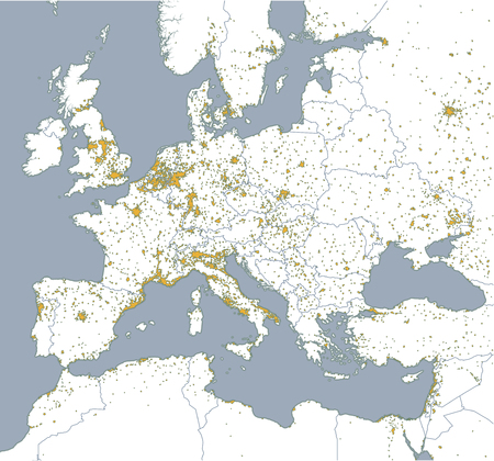 Political map of Europe and Africa. European cities. Political map with the border of the states. Urban areasのイラスト素材