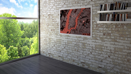 Interior design, a window overlooking a park. Prestigious penthouseの写真素材