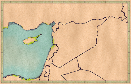 Map of Syria and borders, physical map Middle East, Arabian Peninsula, map with reliefs and mountains. Mediterranean Sea. Map on parchment. Hand drawn mapの写真素材