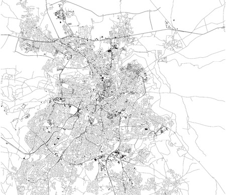Map of Nicosia and Strovolos, satellite view, city, Cyprus. Turkish part and Greek part of the urban areaのイラスト素材