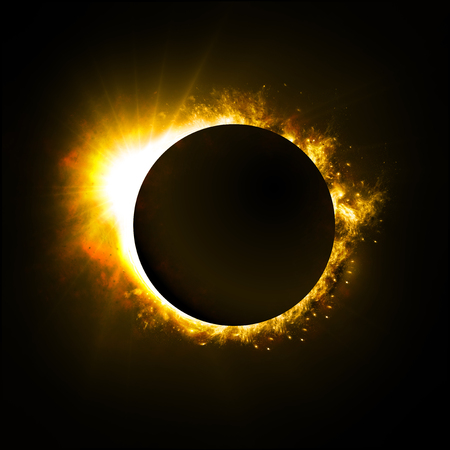 Solar eclipse, passage of a planet in front of a star. Moon and sun. Milky way galaxies and universesの写真素材