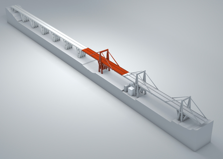 Morandi Bridge of Genoa, collapsed bridge, poor maintenance. Reconstruction and demolition of the entire bridge. Italy, region of Liguria. 3d renderingの写真素材