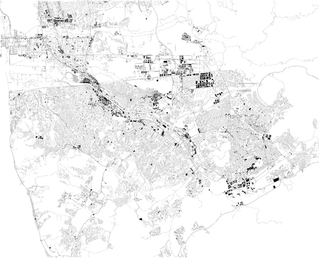 Map of Tijuana, satellite view, black and white map. Street directory and city map. Mexico, Californiaのイラスト素材