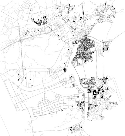 Map of Macau, Macau, satellite view, black and white map. Street directory and city map. chinaのイラスト素材