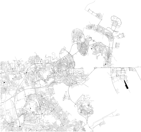 Satellite map of Manama, the capital and largest city of Bahrain, city streets. Street map and map of the city centerのイラスト素材