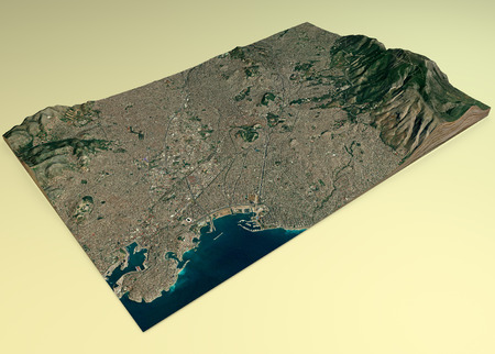 Satellite map of Athens, Greece, city streets. Street map and map of the city center. 3d rendering.