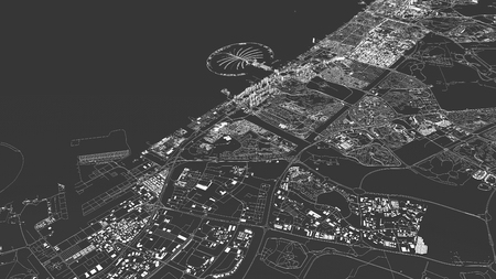 Satellite map of Dubai, United Arab Emirates, city streets. Street map and map of the city centerの写真素材