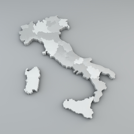 Map of Italy in 3d, division in regions and autonomous provinces. Trento and Bolzano. 3d renderingの写真素材