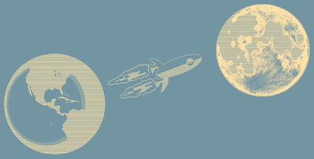 Space mission, conquest of space. Rocket to the moon. The fiftieth anniversary of the moon landing....