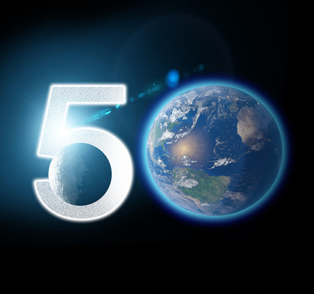 Moon and earth seen from space. Lunar surface and earth. 50th anniversary of the lunar landing. 3d...