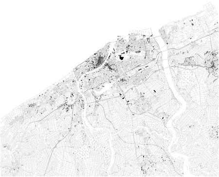 Niigata is the capital and the most populous city of Niigata Prefecture located in the Chubu region of Japan. Map of streets and buildings of the town center.のイラスト素材