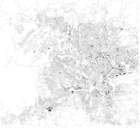 Satellite map of Addis Ababa, the capital and largest city of Ethiopia. Africa. Map of streets and buildings of the town center.のイラスト素材