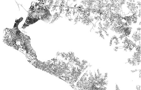 Satellite map of Monrovia, it is the capital city of the West African country of Liberia. Map of streets and buildings of the town centerのイラスト素材