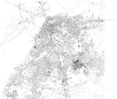 Satellite map of Lahore, is the capital of the Pakistani provinces of Punjab. Map of streets and buildings of the town center. Pakistan. Asiaのイラスト素材