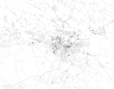Satellite map of Samarkand, alternatively Samarqand, is a city in south-eastern Uzbekistan and one of the oldest continuously inhabited cities in Central Asia. Map of streets and buildings of the town centerのイラスト素材