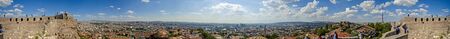 Panoramic view of Ankara Castle (Kalesi). It was a fortification from the late antique / early medieval era in Ankara, Turkey. 360 degree view of the capital of Turkey. Tourists on the walls of the manorの写真素材