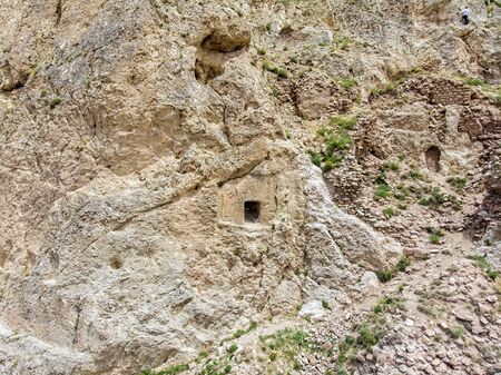Aerial view of a building with a rock structure. House near the ruins of the Dogubayazit castle. Eastern Turkeyの写真素材