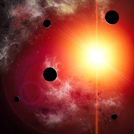Exploration of new worlds, space and universe, new galaxies. Planets in backlight. Solar system. Probe, Voyagerの写真素材