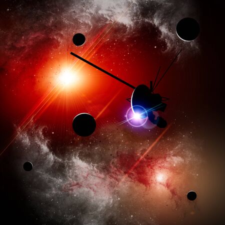 Exploration of new worlds, space and universe, new galaxies. Planets in backlight. Solar system. Probe, Voyagerの写真素材