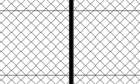 Front view of fence with wire mesh, black and white. White background and drawing in black. Protection, private place, no access. Protected areaの写真素材