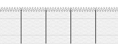 Barbed wire and fence, front view of a wire mesh, black and white. White background and drawing in black. Protection, private place, no access. Protected areaの写真素材