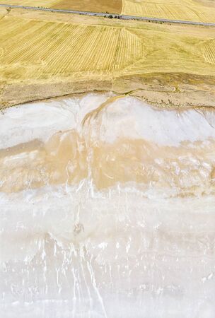 Aerial view of Lake Tuz, Tuz Golu. Salt Lake. White salt water. It is the second largest lake in the world and one of the largest hypersaline lakes in the world. It is located in the Central Anatolia Region, Ankara, Aksaray, Konyaの写真素材