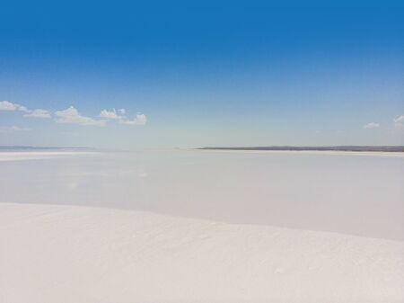 Aerial view of Lake Tuz, Tuz Golu. Salt Lake. White salt water. It is the second largest lake in the world and one of the largest hypersaline lakes in the world. It is located in the Central Anatolia Region, Ankara, Aksaray, Konyaの写真素材