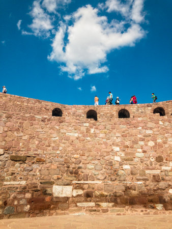 View of the walls of Ankara Castle (Kalesi), people walking on the walls. Sunny day with clouds. 06/27/2019. Capital of Turkey. Historical monumentのeditorial素材