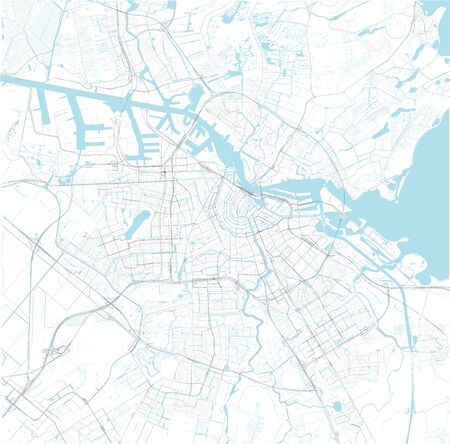 Satellite map of Amsterdam and surrounding areas, Netherlands. Map roads, ring roads and highways, rivers, railway linesの写真素材