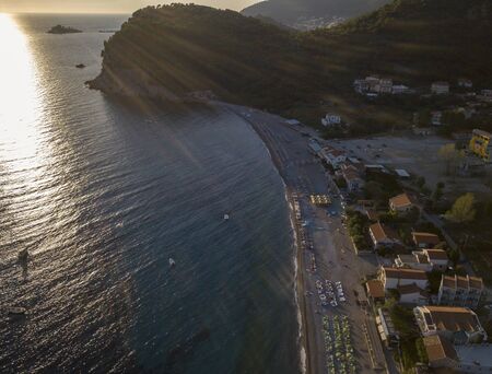 Aerial view of Buljarica beach. The largest in Montenegro, close to Petrovac in the direction of Bar. Budva municipality.の写真素材