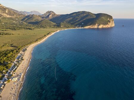 Aerial view of Buljarica beach. The largest in Montenegro, close to Petrovac in the direction of Bar. Budva municipality.の写真素材