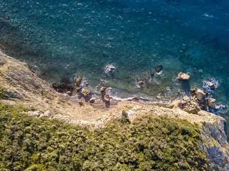 Aerial view of seabed seen from above, transparent waterの写真素材