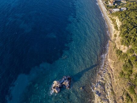 Aerial view of seabed seen from above, transparent waterの写真素材