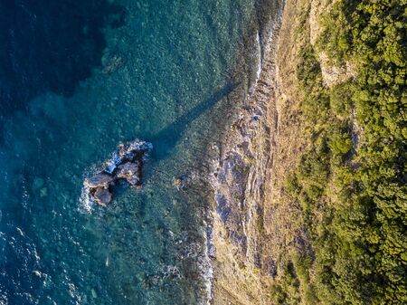 Aerial view of seabed seen from above, transparent waterの写真素材