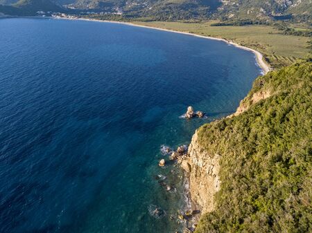 Aerial view of Buljarica beach. The largest in Montenegro, close to Petrovac in the direction of Bar. Budva municipality.の写真素材