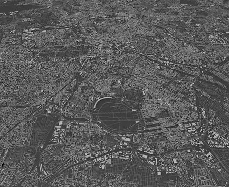 Satellite map of Berlin and surrounding areas, Germany. Map roads, ring roads and highways, rivers, railway linesの写真素材