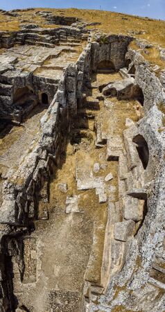 Aerial view of Pirin Ruins. Perre antik kenti, a small town of Commagene Small town and necropolis. 07/03/2019. Adiyaman. turkeyの写真素材