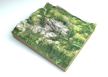 Satellite view of the Marmolada, Dolomites, mountain range of the Alps, 3d render. Alpine landscape, section of land in 3d. Italy.の写真素材
