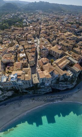 Aerial view of Tropea, house on the rock, Calabria. Italy. This seaside resort is located on a cliff in the gulf of Sant'Eufemiaの写真素材