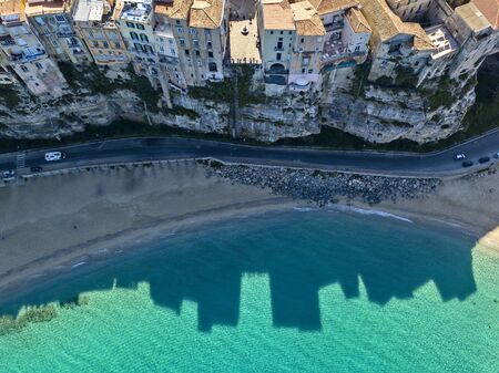Aerial view of Tropea, house on the rock, Calabria. Italy. This seaside resort is located on a cliff in the gulf of Sant'Eufemiaの写真素材