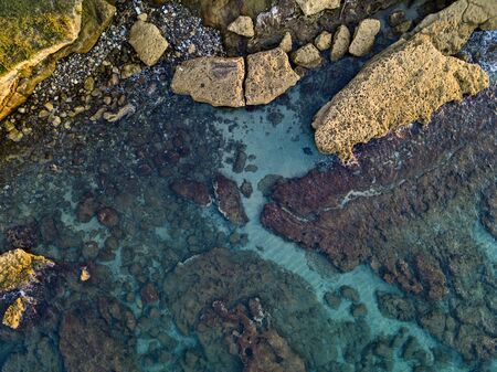 Aerial view of seabed seen from above, transparent waterの写真素材