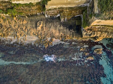 Aerial view of seabed seen from above, transparent waterの写真素材